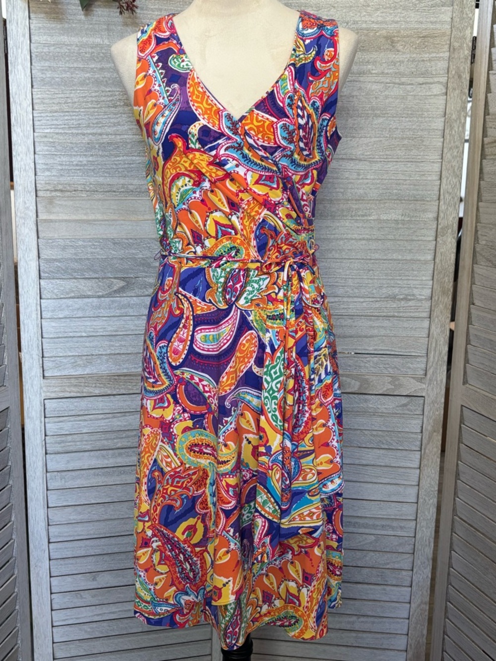 Vintage Ralph Lauren Women’s SZ SM P Paisley Floral Sleeveless Faux Wrap Dress